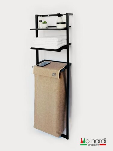 Изображение товара Корзина для белья и стеллажом с полками для хранения узкая К5А-БЧ