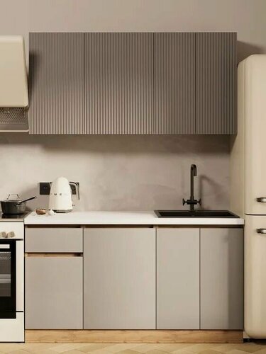 Изображение товара Кухонный гарнитур 1,5м Ника МДФ коричневый софт/бежевый софт без столешницы