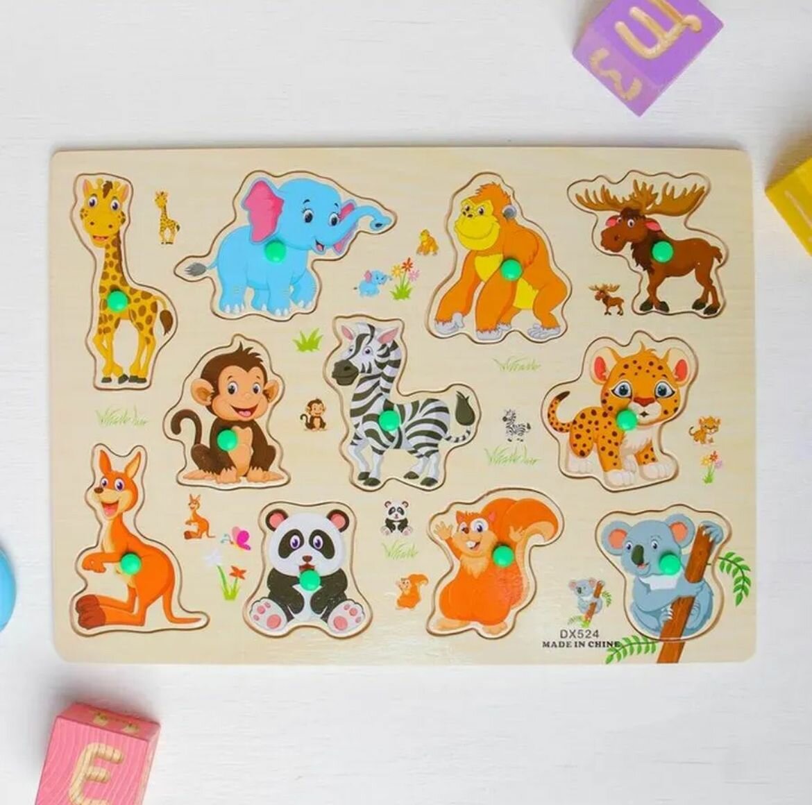 Деревянная Рамка вкладыш для малышей животные транспорт. Размер: 305x22.5x1см.