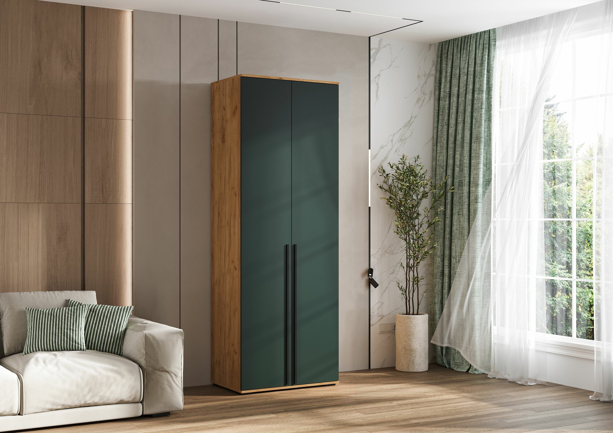 Шкаф МиФ Норд S-MF0050384 двухстворчатый ЛДСП 80 см бежевый/зеленый