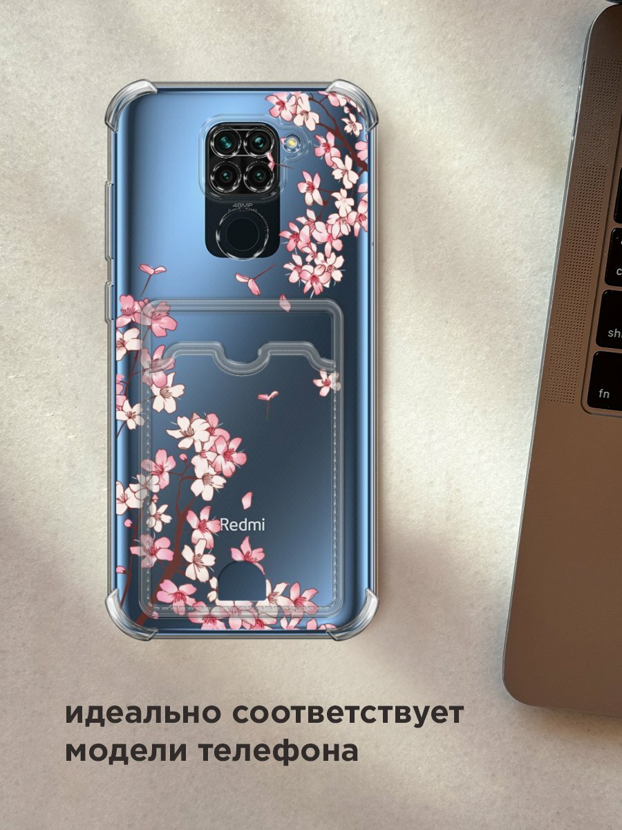 Чехол на Xiaomi Redmi 10X/Note 9 (Сяоми Редми 10Х/Редми Нот 9) с картой и принтом "Ветви сакуры 1" — фото 1