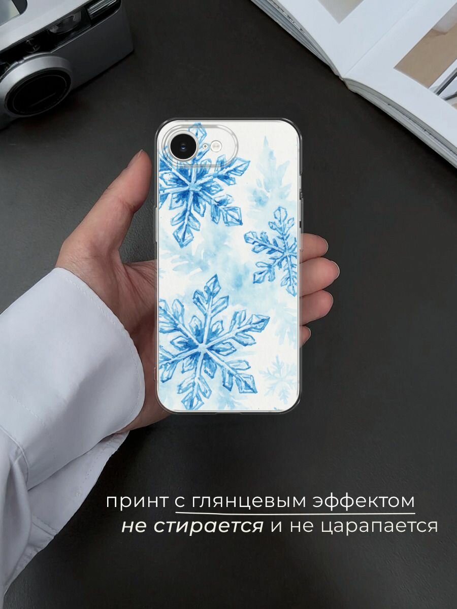 Чехол на Apple iPhone 16e / Айфон 16е с принтом "Акварельные снежинки" — фото 1