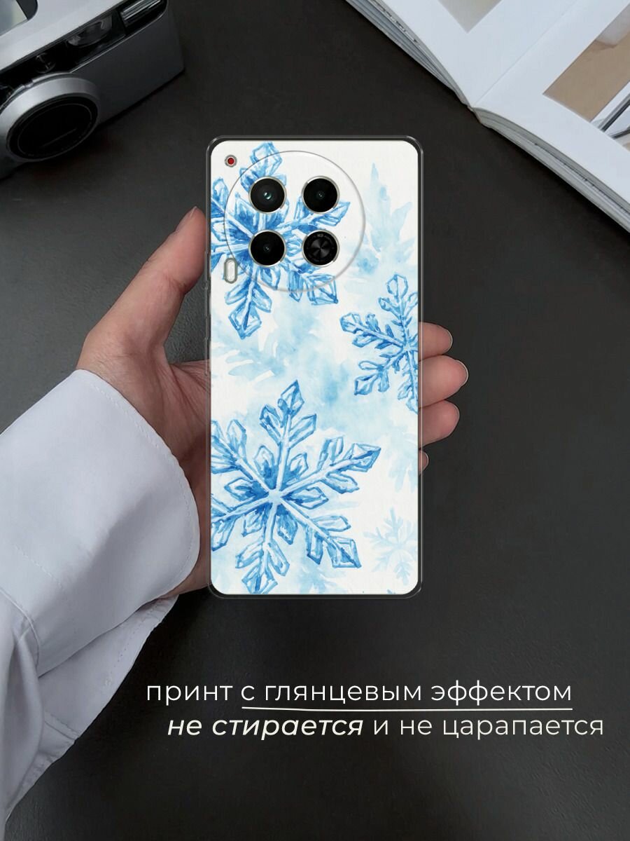 Чехол на Tecno Camon 30 5G / Текно Камон 30 5G с принтом "Акварельные снежинки" — фото 1