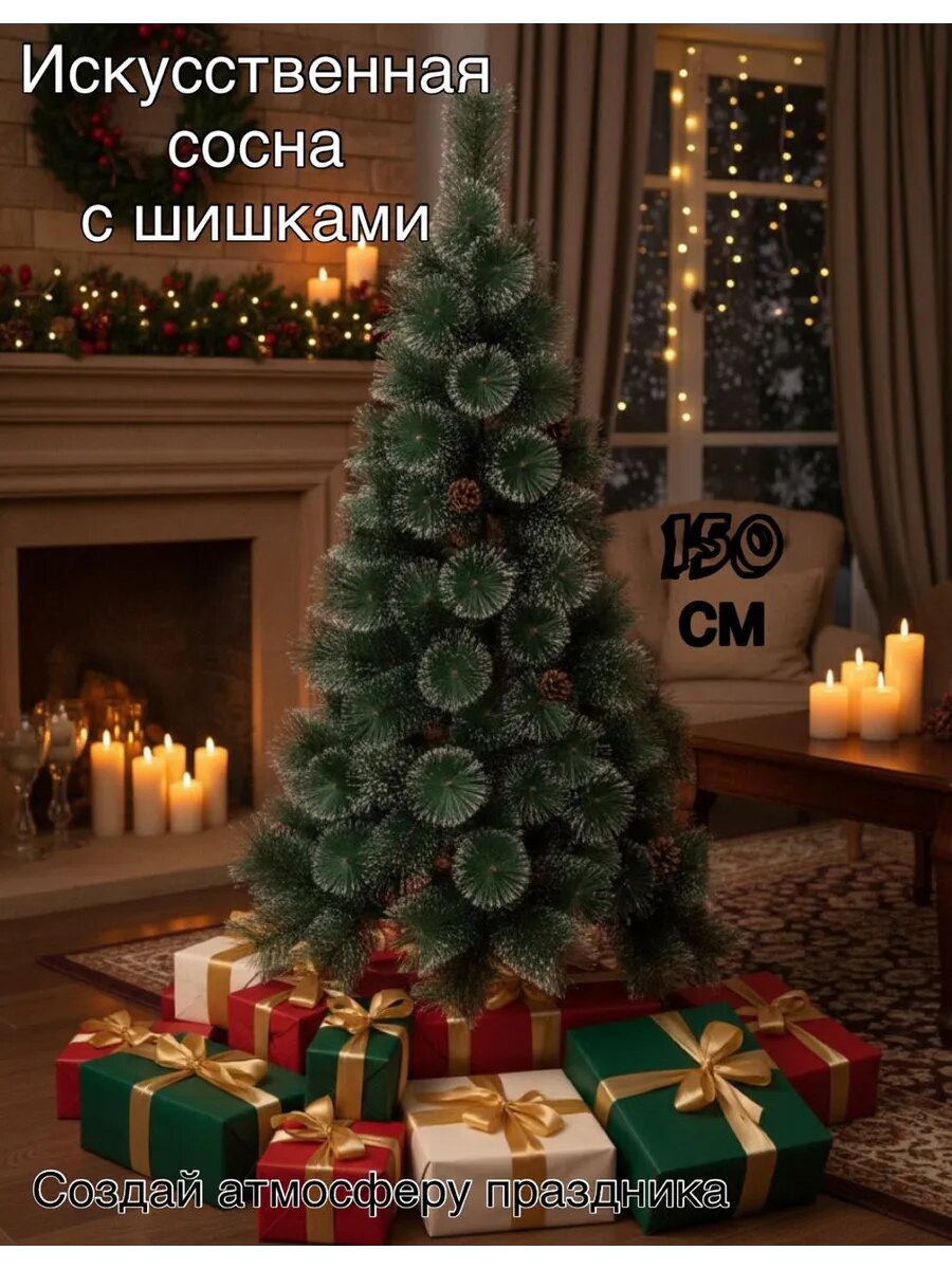 Искусственная сосна с шишками 150 см