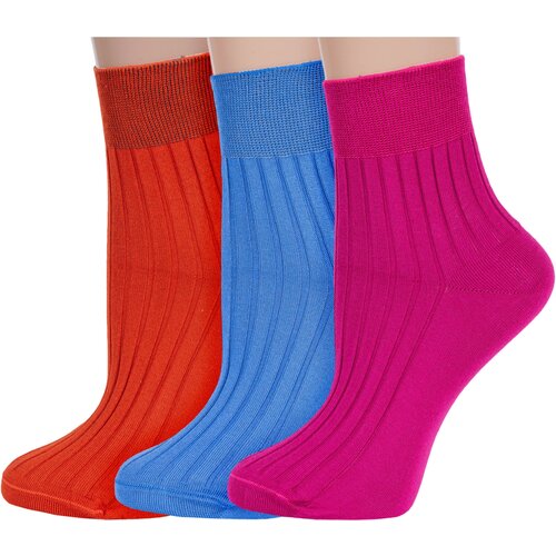 фото Носки rusocks, 3 пары, размер 23, голубой, оранжевый, розовый