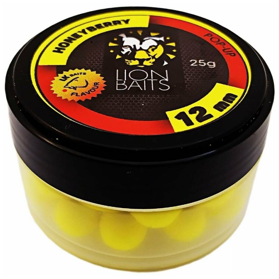 Бойлы плавающие Lion Baits POP-UP 12мм 25гр HONEYBERRY (банка: пластик)