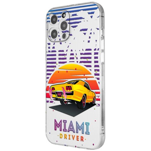 Силиконовый чехол с защитой камеры Mcover на Apple iPhone 12 Pro Max с рисунком Майами драйв силиконовый чехол с защитой камеры mcover на apple iphone 13 mini с рисунком майами драйв