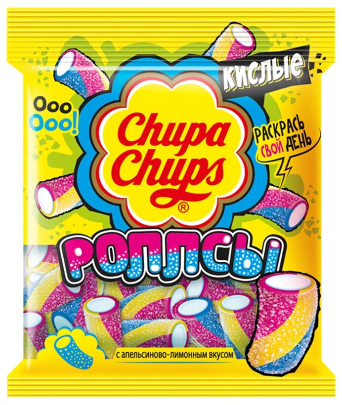 Мармелад жевательный CHUPA CHUPS (Чупа-Чупс) "Кислые Роллсы", мини-трубочки, 70 г, пакет - фотография № 1