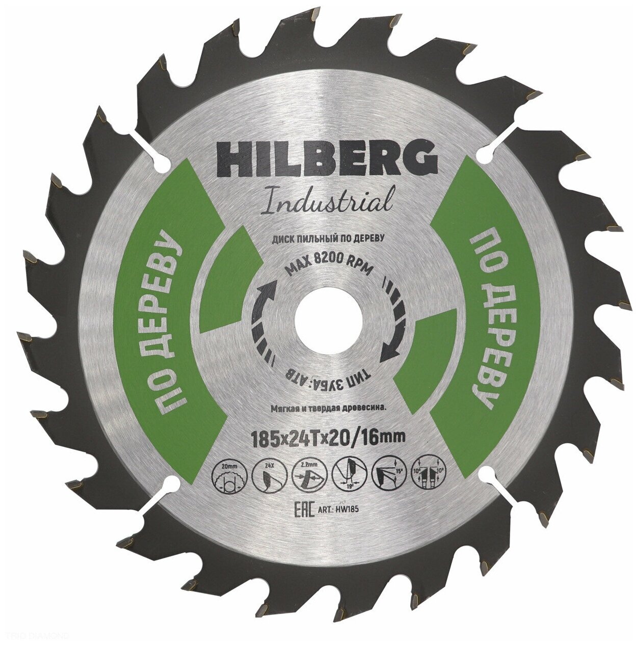 Диск пильный Hilberg Industrial Дерево 185*20/16*24Т HW185
