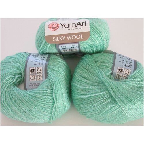 Пряжа YarnArt Silky Wool | Пряжа Yarnart Silky Wool - 340 мята | 10шт упаковка | Вискоза: 35%, Меринос: 65%