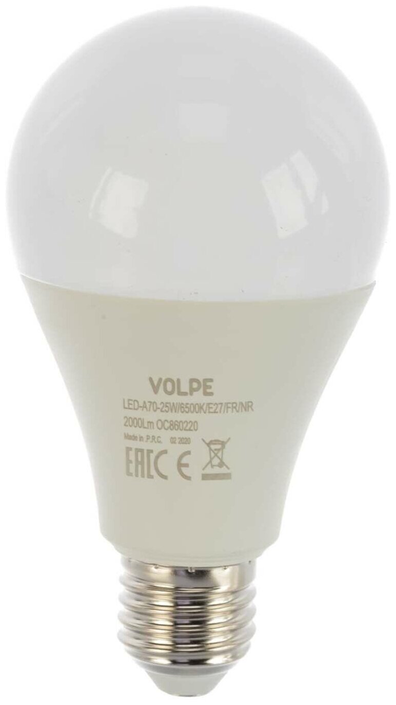 Volpe NORMA ЛОН A70 E27 25W(2000lm) 6500K 6K 70x127 матовая LED-A70-25W/6500K/E27/FR/NR