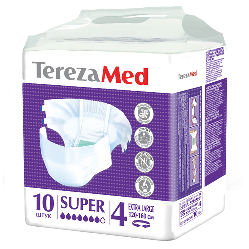Подгузники для взрослых TerezaMed впитывающие на липучках Super, L, 7 капель, 100-150 см, 10 шт.