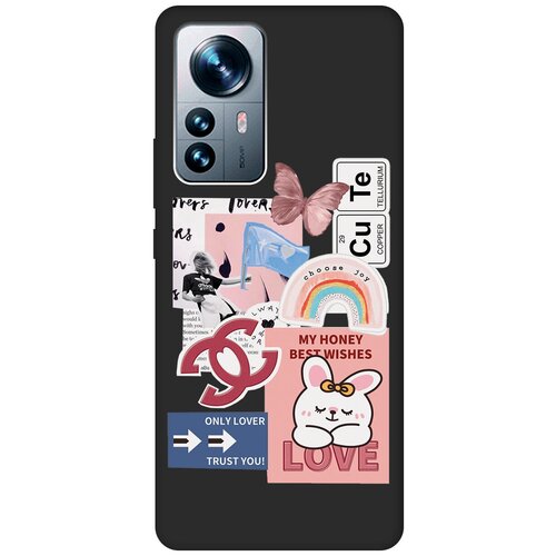 Матовый чехол Cute Stickers для Xiaomi 12 Pro / Сяоми 12 Про с 3D эффектом черный матовый чехол true king для xiaomi 12 pro сяоми 12 про с 3d эффектом черный