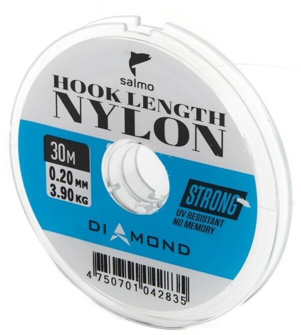 Salmo Леска монофильная Salmo Diamond HOOK LENGTH NYLON, диаметр 0.20 мм, тест 3.9 кг, 30 м