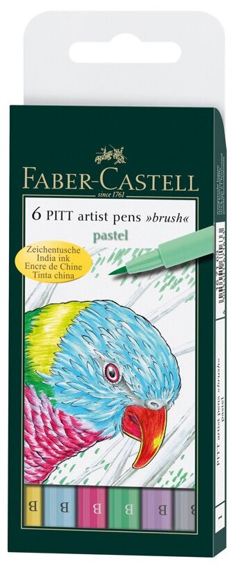 Faber-Castell набор капиллярных ручек Pitt Artist Pen Brush Pastel, 6 цветов (167163), 6 шт.