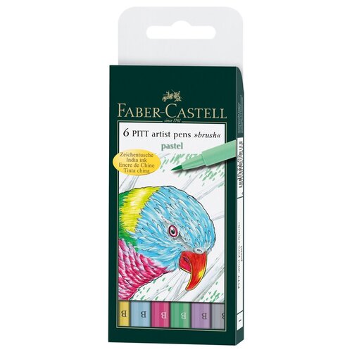 Faber-Castell набор капиллярных ручек Pitt Artist Pen Brush Pastel, 6 цветов (167163), 6 шт.