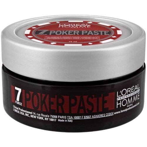 L'Oreal Professionnel Моделирующая паста Homme Poker Paste, экстрасильная фиксация, 75 мл, 75 г моделирующая паста для волос homme poker paste 75мл