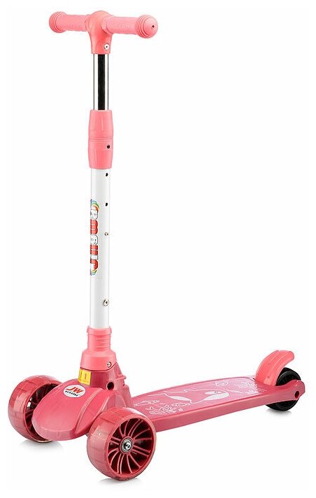 Самокат детский трехколесный, складной, светящиеся колеса, дека с подсветкой и мелодией , розовый, U062770Y