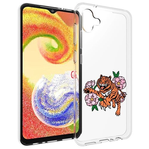 Чехол MyPads тигры-цветочные для Samsung Galaxy A04 задняя-панель-накладка-бампер