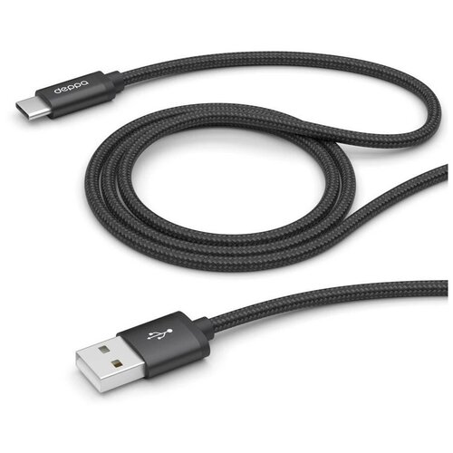 Дата-кабель Alum USB A - USB Type-C, алюминий/нейлон, USB 2.0, 2.4А, 1.2м, черный, Deppa 72328 дата кабель moon type c type c 1 5м 100w 5a черный угловой deppa deppa 72538