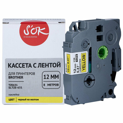 Картридж к этикет-принтеру Brother S'OK TZE631 (желт, черн,12мм/8м, накл)