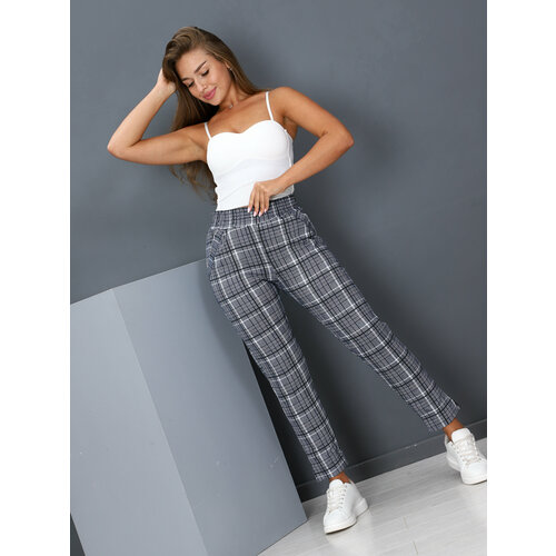 фото Брюки дудочки ivcapriz, размер 46, серый, белый