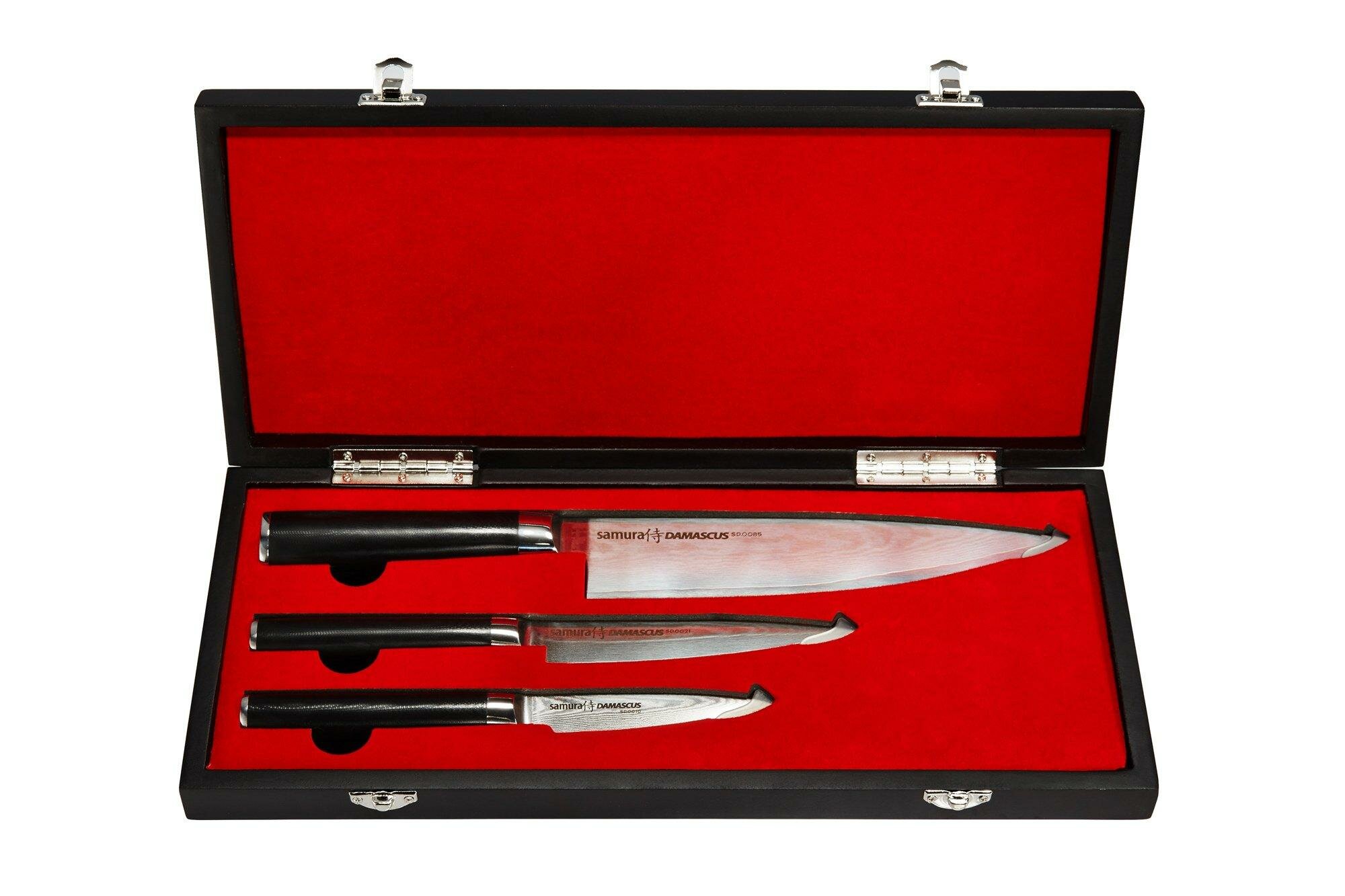 Набор из 3 ножей Samura DAMASCUS в подарочной коробке (10, 21, 85),G-10, дамаск 67 слоев Hoff - фото №5
