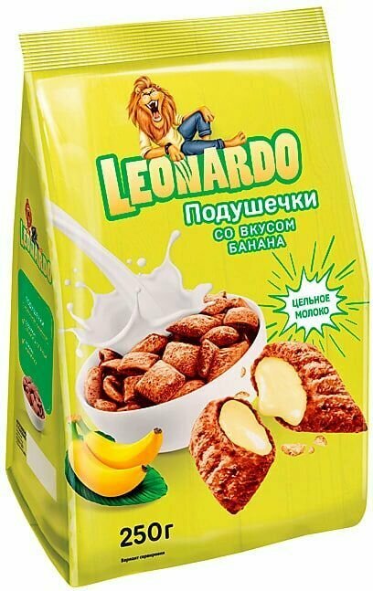 "Leonardo", готовый завтрак "Подушечки со вкусом карамели и банана" 4 шт по 250 гр - фотография № 2