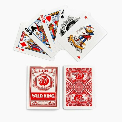 Карты игральные бумажные Wild King, 55 шт, 280 г/м2, красные, 6.3 х 8.8 см, "Hidde", материал картон