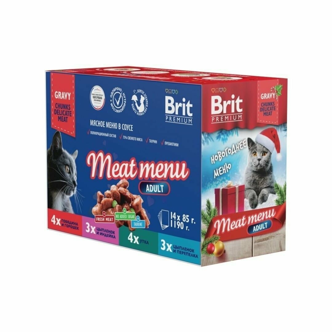 Корм влажный Brit Premium Особые меню "Мясное меню в соусе" для взрослых кошек" 14 шт х 85 г - фотография № 7
