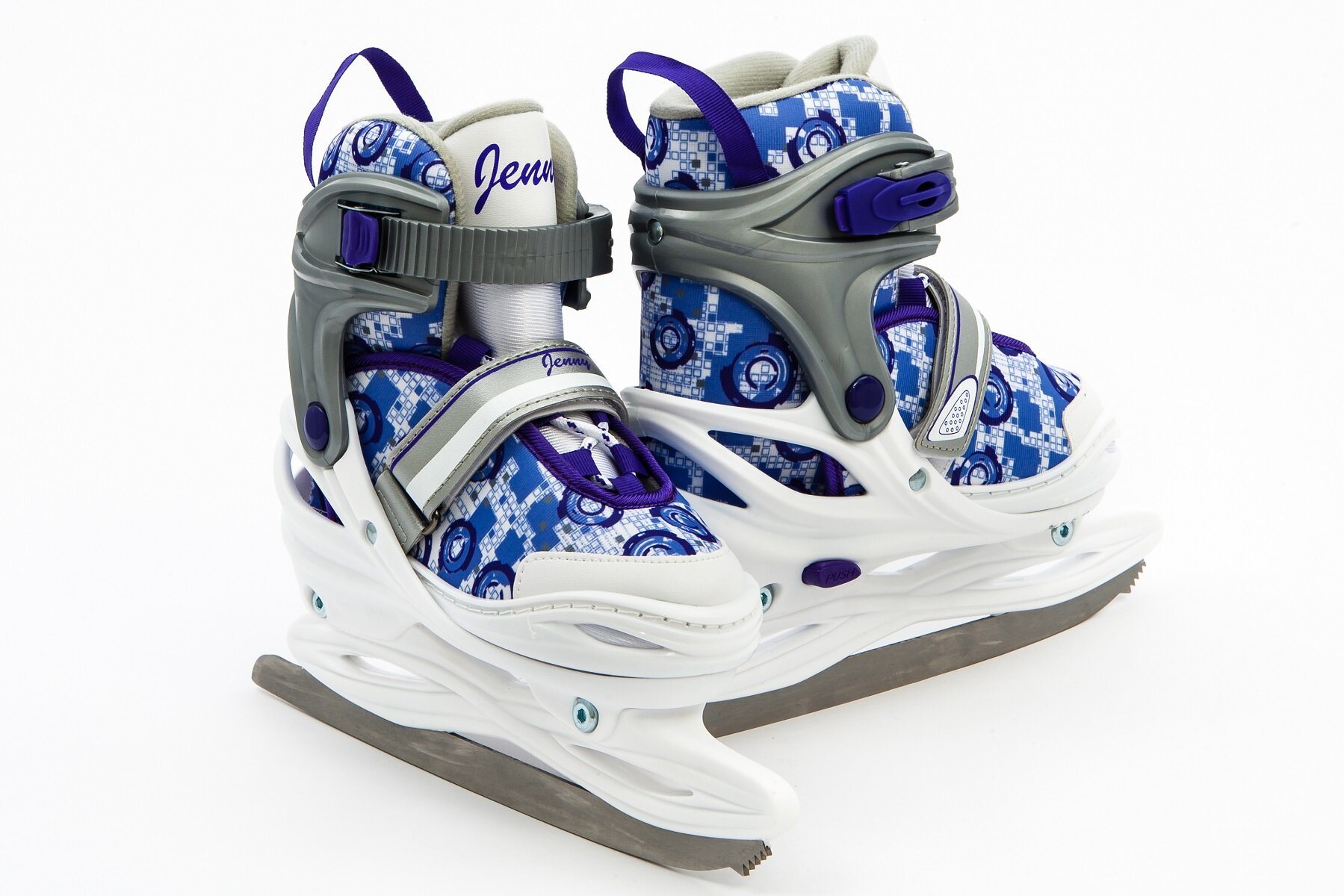 Коньки раздвижные хоккейные фигурные CALAMBUS Jenny ICE белый/фиолетовый размер 30-33