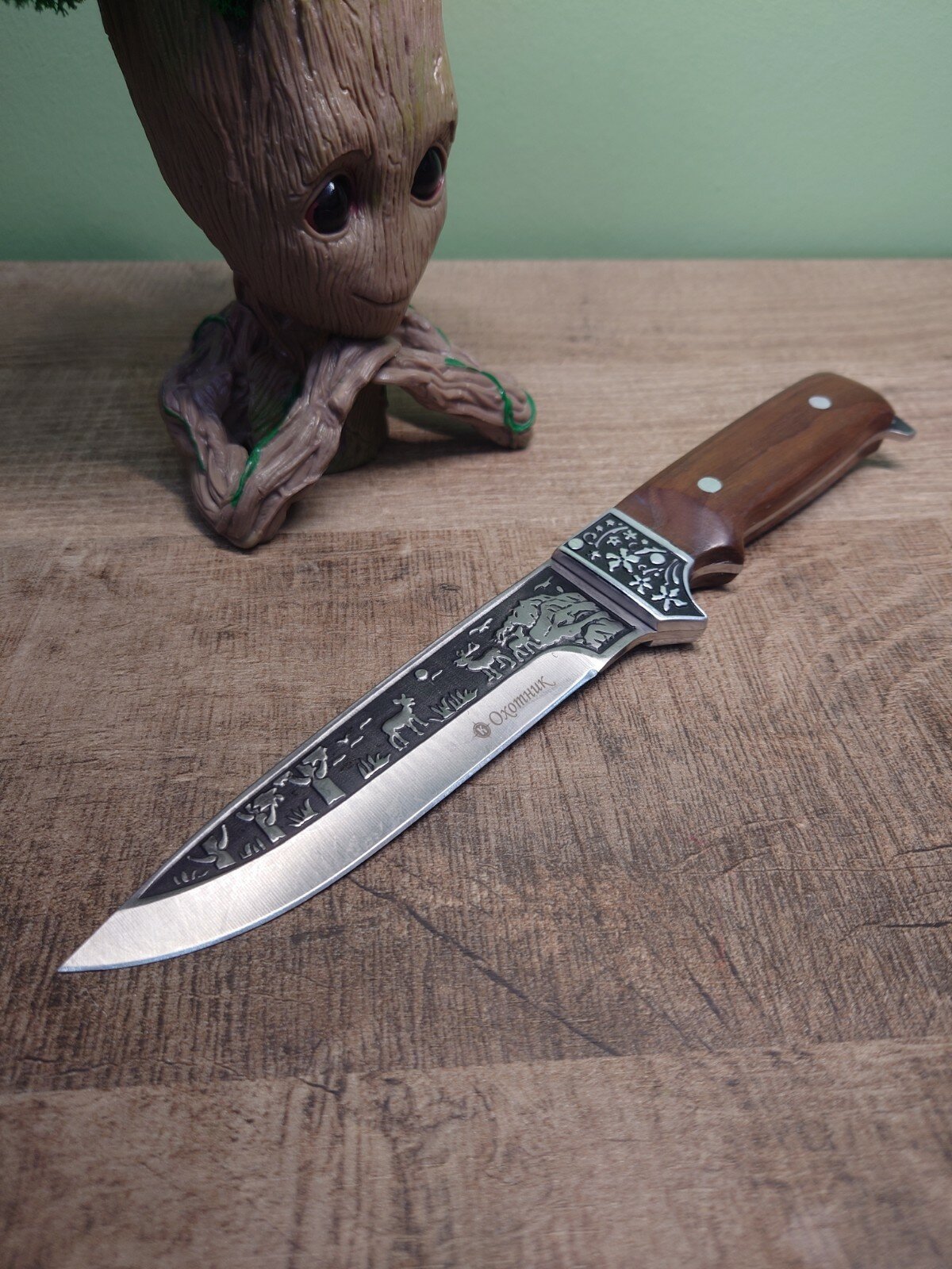 Нож для охоты, рыбалки и туризма охотник V5.0, длина клинка 14 см, сталь 65Х13, ножны / В чехле / Длинна изделия 26 см.