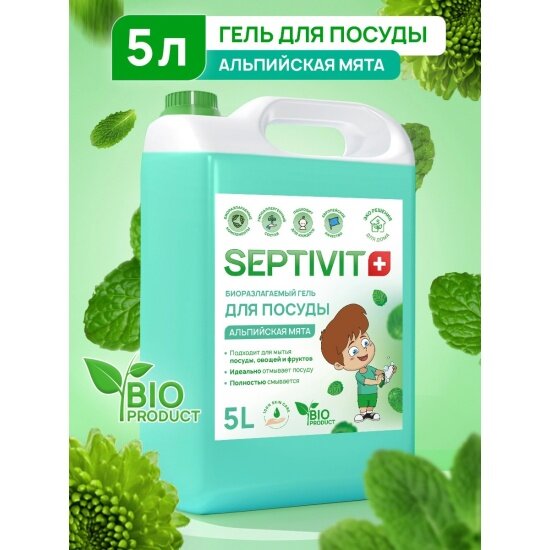 Гель для мытья посуды Septivit Альпийская Мята, 5 л