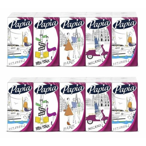 Papia Бумажные носовые платочки 4 сл 10 пачек x 10 шт 2 уп 984₽