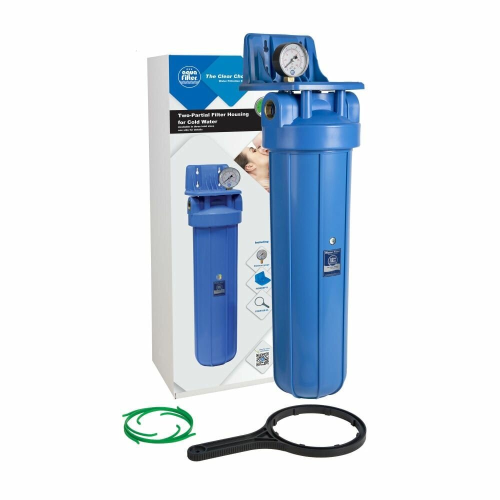 фото Aquafilter Фильтр магистральный Корпус 20BB с манометром, синий, с возд. кл, резьба 1. FH20B1-B-WB. 564