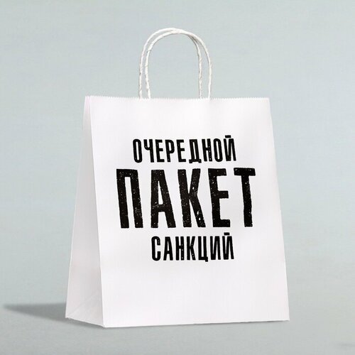 Пакет подарочный с приколами, крафт «Очередной пакет санкций», белый, 24 х 14 х 28 см белый, черный, белый