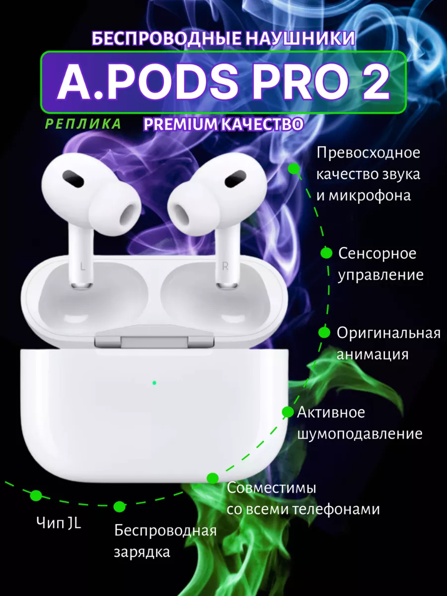 Беспроводные наушники Ai. Pods Pro 2 с шумоподавлением, беспроводной зарядкой, gps, airoha