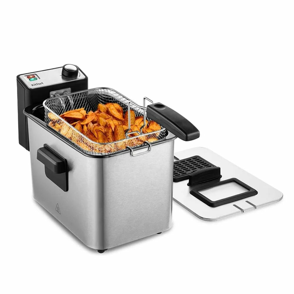 Фритюрница Kitfort KT-4053, простое управление, продуманная конструкция, регулировка температуры