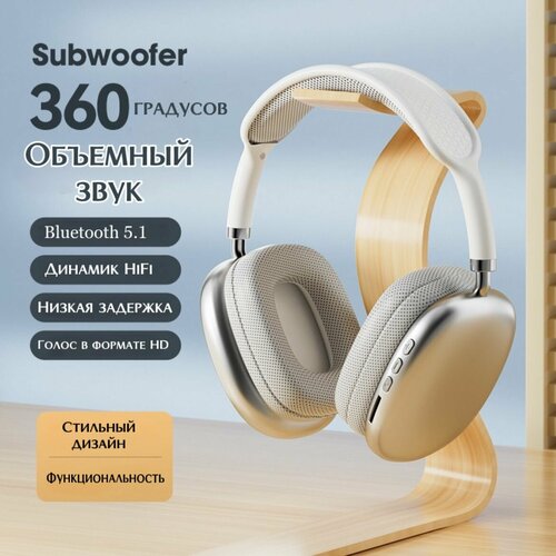 Беспроводные полноразмерные наушники ST ProMax объемный панорамный звук шумоподавление поддержка FmBluetooth 51microSD отличный подарок подростку школьнику подруге цвет серебристый 2222₽