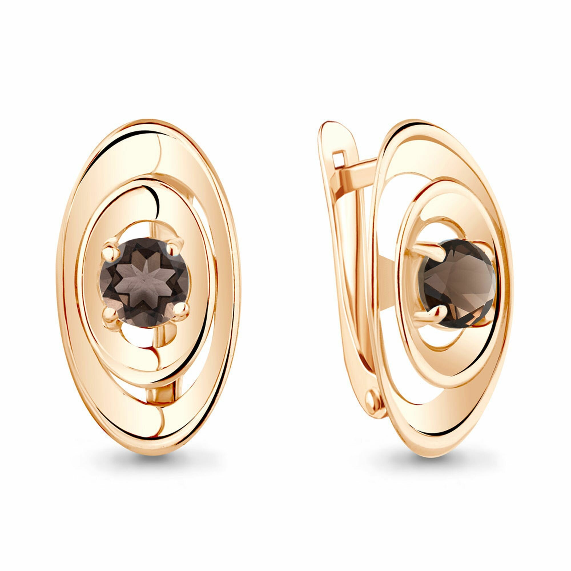 Серьги Diamant online, серебро, 925 проба, золочение, кварц, длина 1.9 см, , коричневый