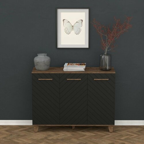 Комод Стокгольм ЛДСП Дуб Самдал / МДФ Черный матовый