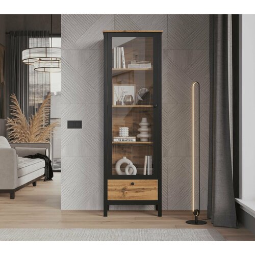 Шкаф-витрина Loft REG1W1S дуб вотан 1 дверь 4 отсека для посуды в прихожую 27540₽
