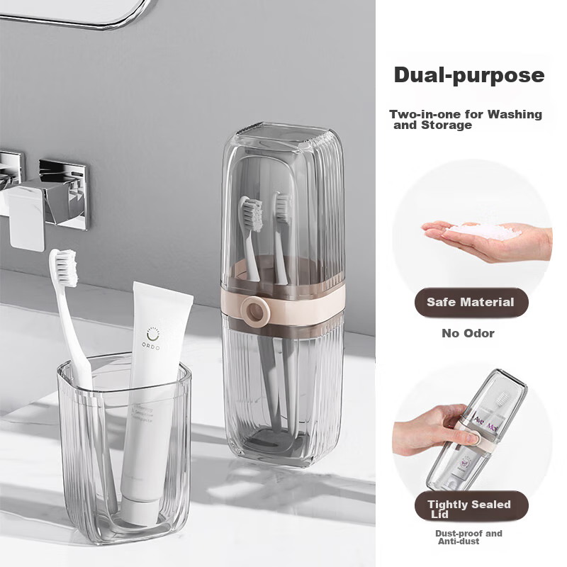 Meiliya Travel Toiletry Cup, Toothbrush Storage Box, Portable Toothbrush Holder, Transparent Toothbrush Case, Plastic Mouthwash Cup, 1 Piece