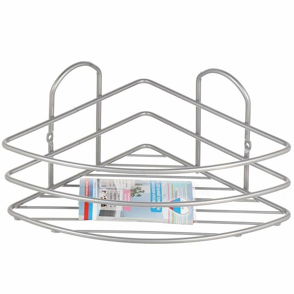 Полка угловая 1‑ярусная «Радиусная Elite», 200×200×130 мм, серебристый металл, надёжное крепление для ванной