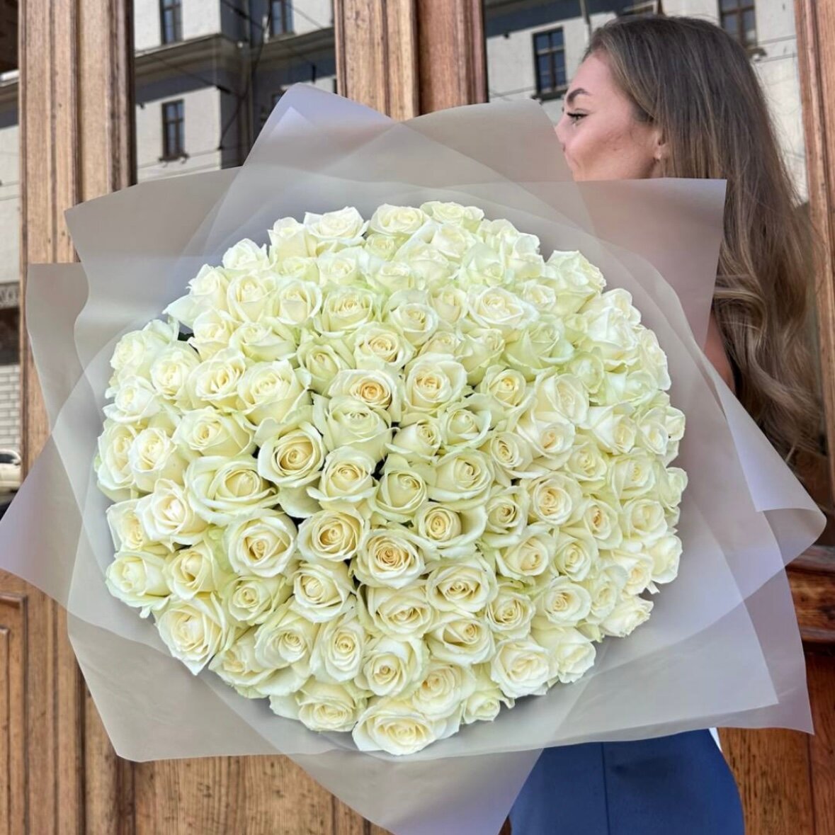 Букет из белых роз 101 шт, красивый букет цветов, шикарный, премиум цветы, премиум букет