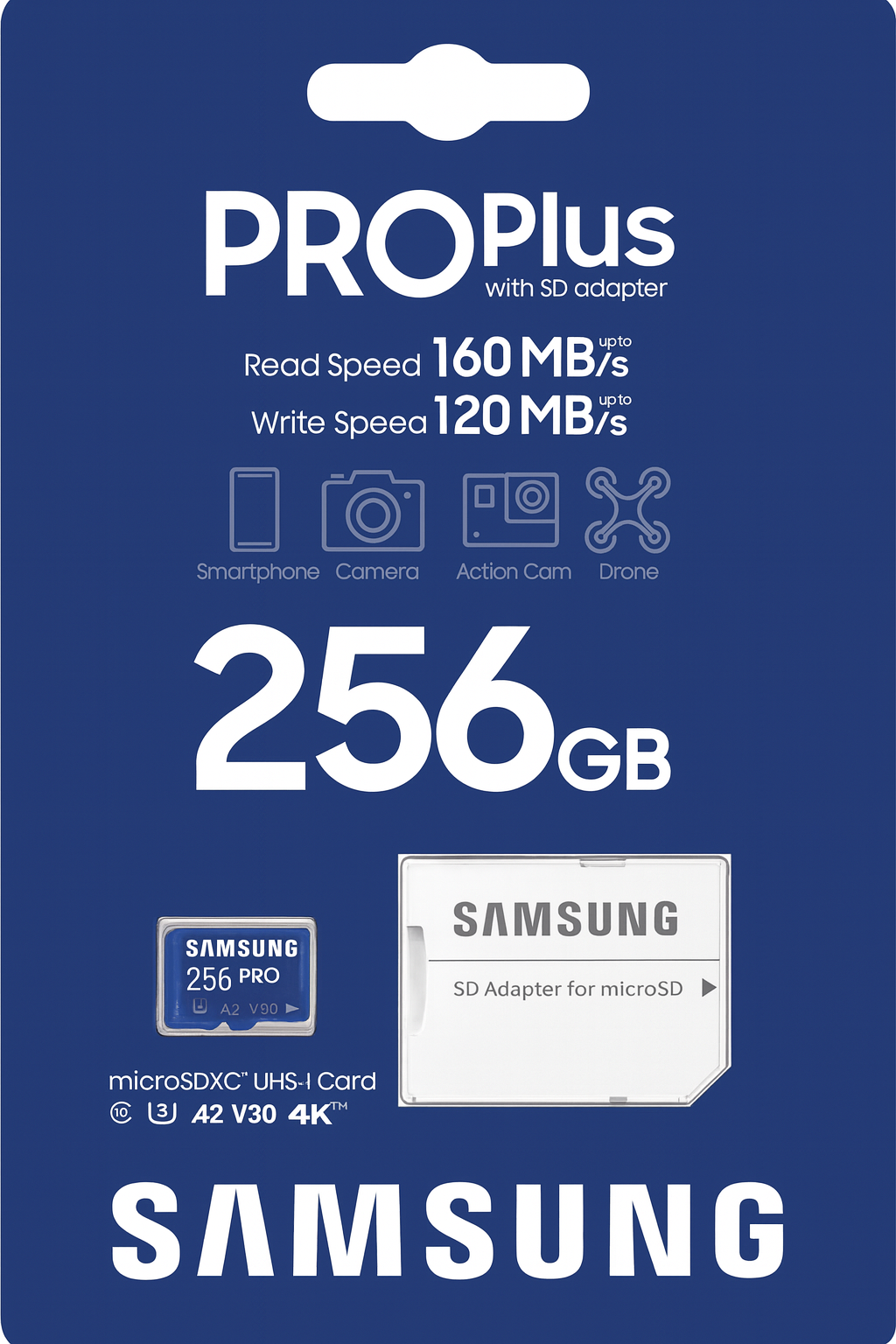 Карта памяти Samsung PRO Plus microSDXC на 256 ГБ с адаптером SD.