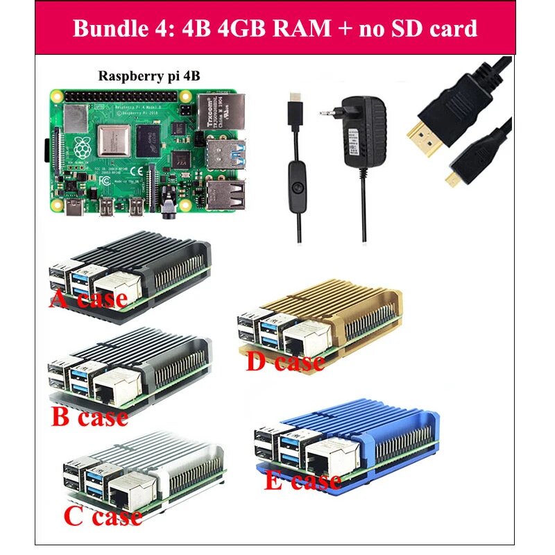 Комплект Raspberry Pi 4 Model B, 8 ГБ, алюминиевый чехол, 3 А, переключатель питания, HDMI-совместимый кабель, SD-карта 64 ГБ, 32 ГБ, считыватель