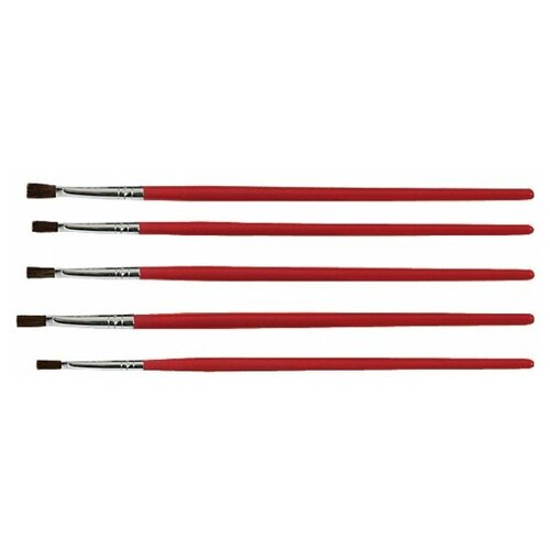 фото Кисти художественные, натуральная щетина, деревянная ручка, плоские, набор 5 шт. 01515 fit