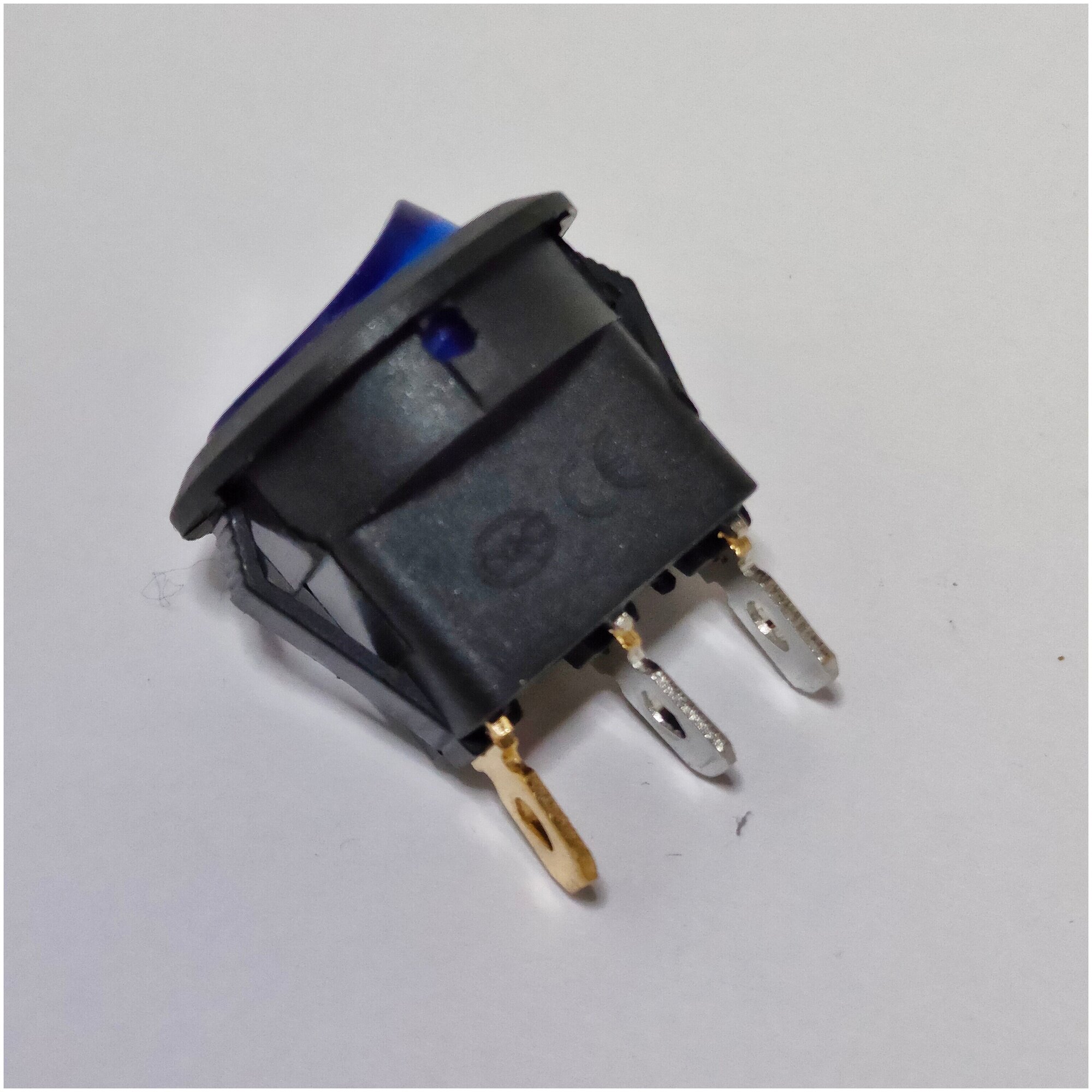 Выключатель клавишный круглый 12V 20А (3с) ON-OFF синий с подсветкой (комплект с клеммами и термоусадкой) - фотография № 4