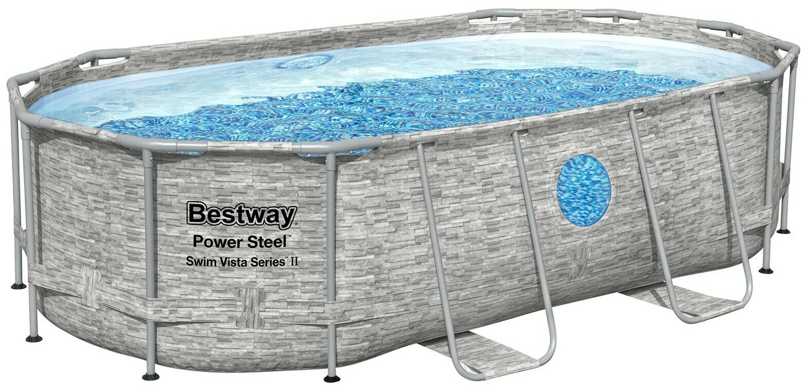 Каркасный овальный бассейн Power Steel 427x250x100 см (+ 3 аксессуара, ротанг, окошко!), Bestway